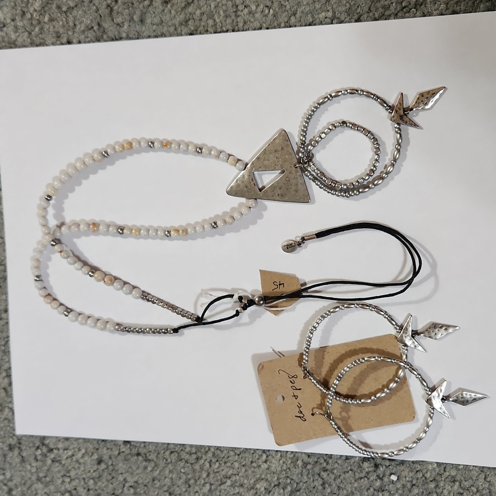New Jade & Jasper silver bead adjustable hammered motif set